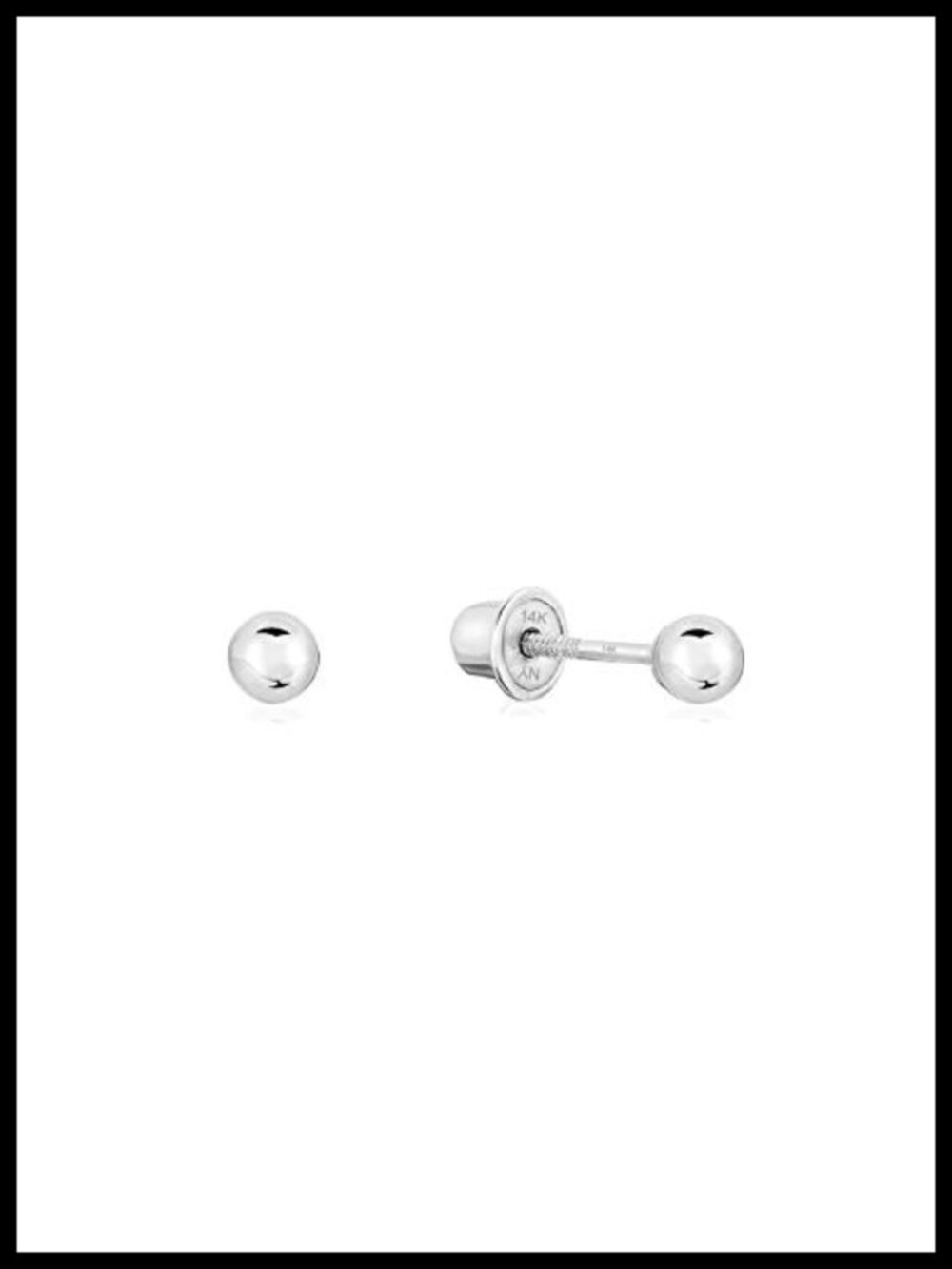 14k White Gold Ball Stud Earrings Screw-Backs 3mm